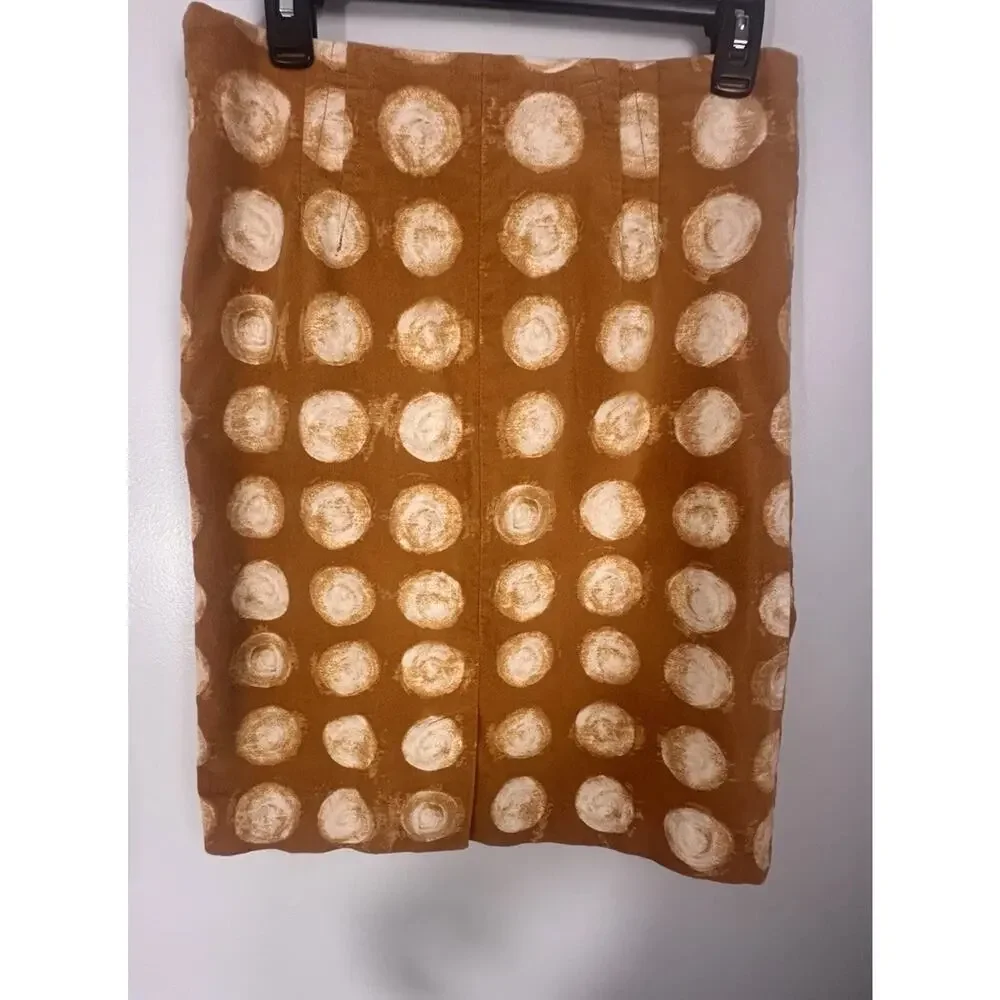 Maeve Anthropologie 70’s Vibe Mustard Corded Dots Pencil Skirt Retro Artsy Sz 4